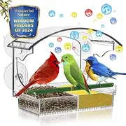 Acrylic Clear Window Bird Feeder, Window Mount with Strong Suction Cups, Removable Tray,and Perch - Perfect for Bird Watching, Easy to Clean, Weatherproof - Attracts Various Colorful Birds