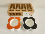 NEW Orla Kiely Egg Cups Set of 2 Floral Abacus Flowers Slate & Persimmon Boxed