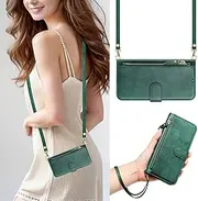 [PONRFEKT] Phone Case for Sony Xperia 1 V 5G 2023,Flip Case Leather Wallet Case with Card Holder Zipper Wallet with Lanyard Wristlet Protective Phone Case for Sony Xperia 1 V 5G 2023-Green