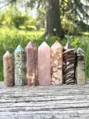 Bulk Crystal Towers Lot- Sunstone, Rose Quartz, Carnelian, Zebra Jasper & More