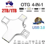 2TB 256GB USB 3.0 Flash Drive Type-c Memory Stick For iPhone 15 14 13 Android PC