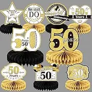 9 Pieces 50th Anniversary decorations 50th Birthday Centerpieces for Tables Decorations Cheers to 50 Years Honeycomb Table Topper Happy 50th Anniversary Decorations for Men and Woman Fifty Years Weeding Birthday Party
