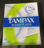Tampax Essentials Plastic Applicator Super Absorbency Tampons, 18 count/2 pack