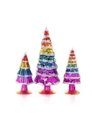 Cody Foster 4"-7" Matte and Mirror Glass Christmas Tree Set of 3 Bright Rainbow