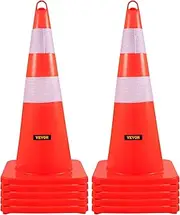 VEVOR Safety Cones, 10PCS 28" Traffic Cones, PVC Orange Construction Cones, 2 Reflective Collars Traffic Cones with Weighted Base and Hand-Held Ring Used for Traffic Control, Driveway Road Parking