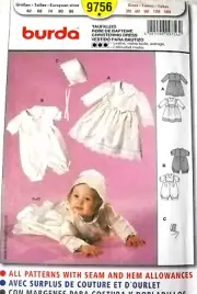 Christening Gown Romper Bonnet Size 3-18 mo Burda 9635 Sewing Pattern *
