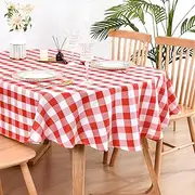 Wolkemer Farmhouse Large Oval Checkered Tablecloth Red and White Gingham Table Cloth Buffalo Plaid Fabric Table Cover for Dining Room Kitchen Party Table Decor 60x120 Inch