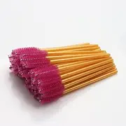 Namzi 100 Pcs Disposable Eyelash Mascara Brushes for Eye Lashes Extension Eyebrow and Makeup (Yellow rod Rose head)