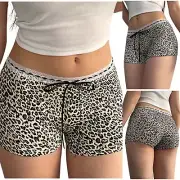 High Waist Leopard Print Shorts Stretchy Slimming Casual Long Pants for Women
