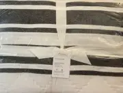 Pottery Barn Mesa Tassel Striped King Quilt & (3)Euro Sham Set 4 Pcs Black NWT