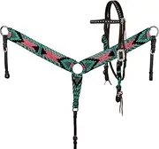Showman Teal, Pink & Black Corded Mohair Browband Headstall & Breast Collar Set