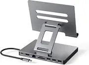 iPad Pro USB C Hub Stand, 9-in-1 Adapter for iPad Pro M4 M2 13 12.9 11 Inch Docking Station Foldable with 4K 60Hz HDMI, RJ45 Gigabit Ethernet, SD/TF Card Reader, 3 USB 3.0, 3.5 mm Audio, iPad Air