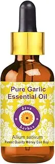 Deve Herbes Pure Garlic Essential Oil (Allium sativum) with Glass Dropper 100% Natural Therapeutic Grade Steam Distilled 100ml (3.38 oz)