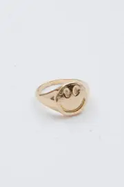 Gold Smily Face Chunky Ring - Size ONE, Women's Ring