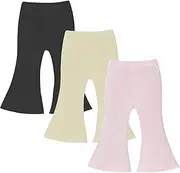 [U·nikaka] 3 Pack Baby Girl Flare Pants Solid Toddler Leggings Newborn Ribbed Ruffle Bell Bottoms Cotton Infant Pants Trousers