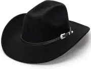 Shapeable Cowboy Hat for Men Women Fedoras Wool Cap Medium, Black-square