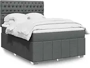 vidaXL Box Spring Bed - Dark Grey Queen Bedstead with Mattress & Adjustable Headboard
