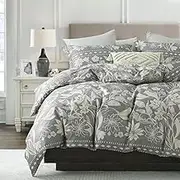 CozyQQ Floral Duvet Cover Queen - Grey Leaves Queen Duvet Cover Set,Breathable Minimalism Flower Patterned Duvet Cover Queen with Zipper Closure & 8 Ties (90"x90", No Comforter)