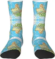 [JEJEA] World Map print Socks For Men and Women Men's Moisture Control Crew Socks Gifts For Golf, Hunting, Camping