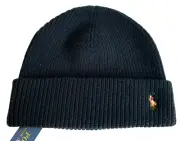 NEW POLO Ralph Lauren Men's Wool Blend Ribbed Cuff Signature Beanie-Black