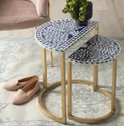 Zohi Interiors Bone Inlay Nesting Tables in Blue