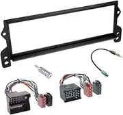 Sound-way Single DIN Car Radio Frame Installation Kit, 1 DIN Front Panel Frame, Quadlock ISO Connector Cable, Antenna Adapter, Compatible with BMW Mini Cooper 2000-2006