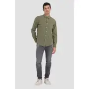 Replay Mens Plain Shirt Garment-Dyed Oxford Long Sleeve Green
