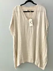ART TO WEAR.....THE EXQUISITE VERO LINO BUFF LINEN TUNIC M