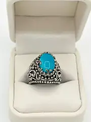 New Relios Carolyn Pollack Sterling Silver Turquoise Ring Sz 8 Chunky Scroll