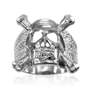 Mens Sterling Silver Skull and Bones Biker Ring