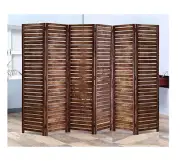 Strip design 6 panel folding divider screen, Mid century Wooden Free standing