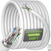 MEIPEK Cat 6 Shielded Ethernet Cable 200M/656ft (60 RJ45), FTP Cat 6 Outdoor Ethernet Cable Bulk, 23AWG, Heavy Duty, Direct Burial, Waterproof, UV Resistant, Cat6 1000ft for Router, PC, Gaming, CCA