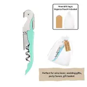 Green Corkscrew Doubled Hinged Waiters Wine Key Bottle Opener with Foil Cutter