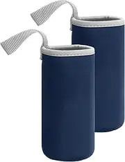 uxcell 2pcs Neoprene Water Bottle Sleeve, 12 oz Insulated Water Glass Bottles Carrier Bag Collapsible Drink Bottle Sleeve Cover Holder with Handle, Navy Blue