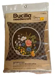 Vintage Bucilla Needlecraft Pillow Kit / Springtime Trellis Floral Butterflies