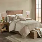 Neutral Beige Tan Microsuede Earth Tone 7pc Comforter Set Queen Cal King Bedding