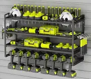 Power Tool Organizer-8 Drill Holder Wall Mount 4 8 Cordless Drills Black Storage