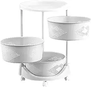 Rotating Storage Shelves - ABS Storage Rack | Rolling Storages Cart Shelve Organizer with Wheels | Vegetable Storage Fruit Basket All Purpose Movable Convenient for Kitchen, Living Room and Others