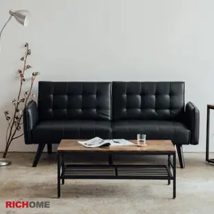 【RICHOME】上野工業風雙人沙發床/皮沙發(三段式調節/PU防潑水表面)
