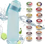 Scented Water Bottle With 14 Flavour Pods For Sports and Travel，22OZ BPA-Free 0 sugar Tritan Water Bottle With Straw for Adult and Kids (FROSTED BLUE+14PODS)