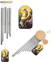 Memorial Wind Chimes Aluminium Tubes Wooden Wind Bell Yellow and White Python Printed Wind Noisemakers Outdoor Garden Patio Decor Chimes Wind Catcher