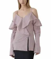 CAMILLA & MARC Drake Frill Red/ WhiteCheck Cotton Cold ShoulderTop Size 12 BNWT