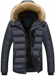 [nichangyuyi] Men's plush and thick coat men's patchwork hooded fur collar warm windbreaker