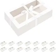 MALICPLUS 15 Pack Macaron Boxes for 12, 7.2×4×1.9 Inches, Macaron Packaging Boxes, White Macaron Boxes with Clear Window, Macaron Container Packaging Boxes with Ribbon