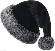Black Christmas Hats for Adults Plush Santa Hat Claus Hat for Women Men