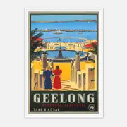 Galrie Vintage Geelong Victoria Australia Travel Poster by James Northfield Art Decor, White Frame, A3 30 x 42cm (12 x 16inch)