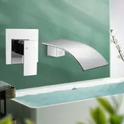 ACA Bathroom Wall Bath Spout with Shower Mixer Tap Square Chrome Brass Set