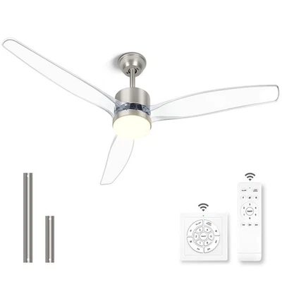 52 Inch Clear Ceiling Fan with Light Brushed Nickel Transparent Ceiling Fans ...