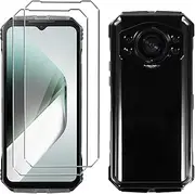 LYZXMY Case for Doogee S Cyber Pro (6.6 Inches) Black Mobile Phone Case + 2 Tempered Glass Screen Protector Case Soft Silicone TPU Protective Cover