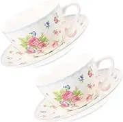 Mobestech 1Set Lovely Bone China Coffee Cup Set with Saucer Delicate Floral Design for Festivals Parties Heat Resistant Creative Retro Pattern for Tea Lovers Mug